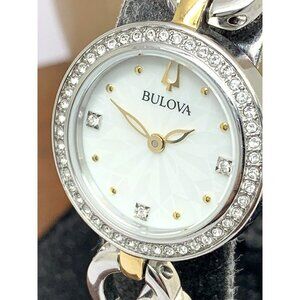 Bulova Women's Watch 98X120 Quartz 2-Tone White Mother of Pearl Dial 24m…